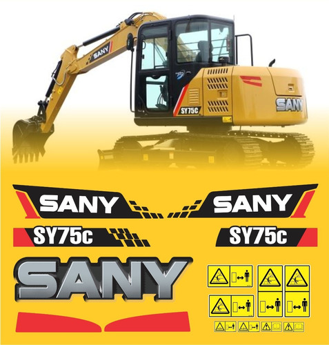 Adesivos Compatível Sany Sy75c Kit Completo + Etiquetas R272 Cor Padrão