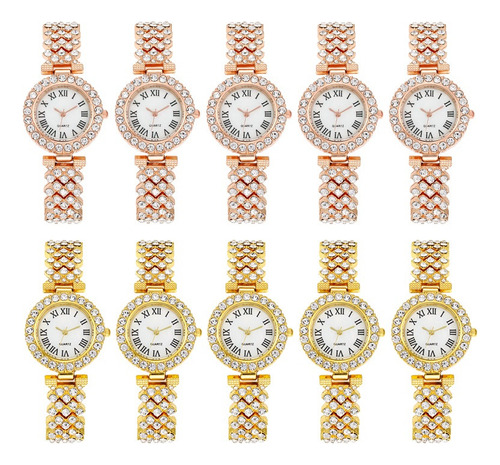 10pcs Reloj De Diamantes Con Motivo Romano Para Mujer