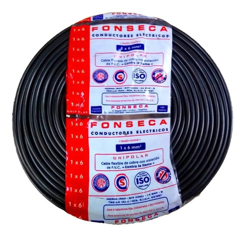 Cable Unipolar Fonseca 1,5mm Negro Rollo X 100 M Iram 247-3