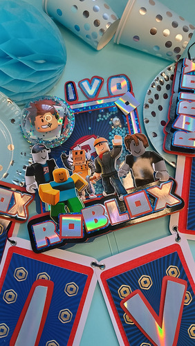 Caketopper Roblox Adorno Para Torta Shaker Luz Azul Claro Roblox Nene, Nena