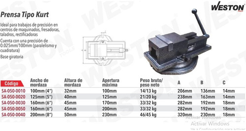 Prensa Tipo Kurt 8 Pulgadas Marca Weston P