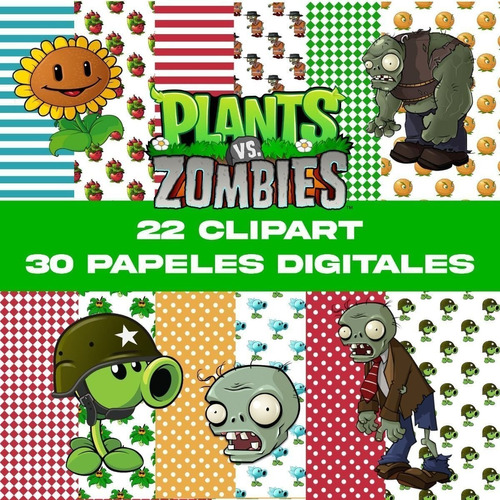 Kit Digital Plantas Vs Zombies Clipart + Papeles Digitales