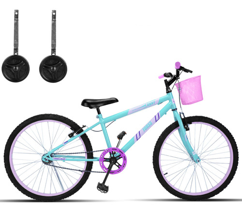 Bicicleta  de passeio infantil Forss Anny aro 24 freios v-brake cor azul-turquesa com rodas de treinamento e descanso lateral