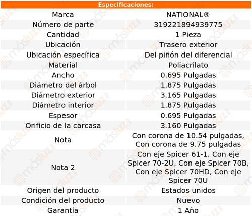 1) Retén Piñón Diferencial Tras Ext E-350 Cw 77/86 National