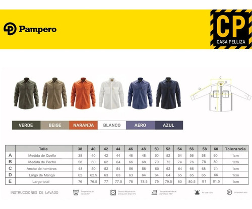 Camisa De Trabajo Pampero Grafa Talle 38 Al 48 - No Ombu