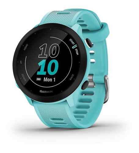 Reloj De Pulsera Inteligente Garmin Forerunner 55 Unisex Color de la correa Aqua Color del bisel Negro Color del fondo Negro