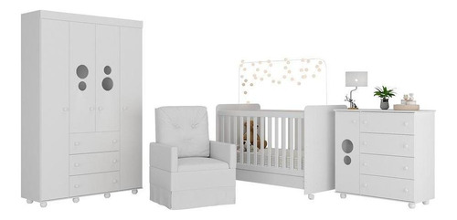 Quarto Bebê C/colchão E Poltrona Pimpolho Multimóveis Mp4097 Cor Branco