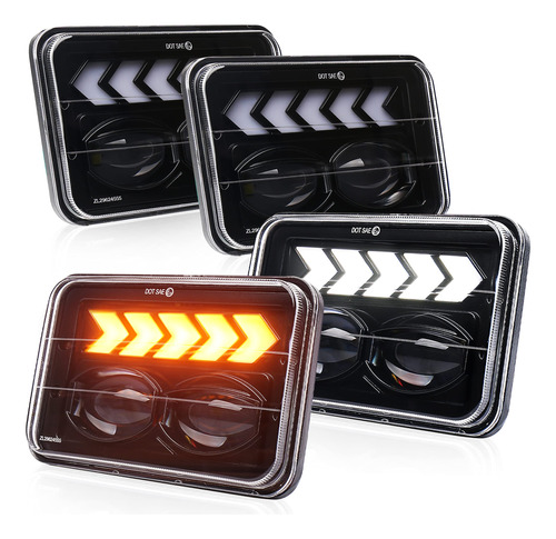 Fnget Faro Led 4 X 6 Haz Alta Luz Blanca Drl Flecha Ambar