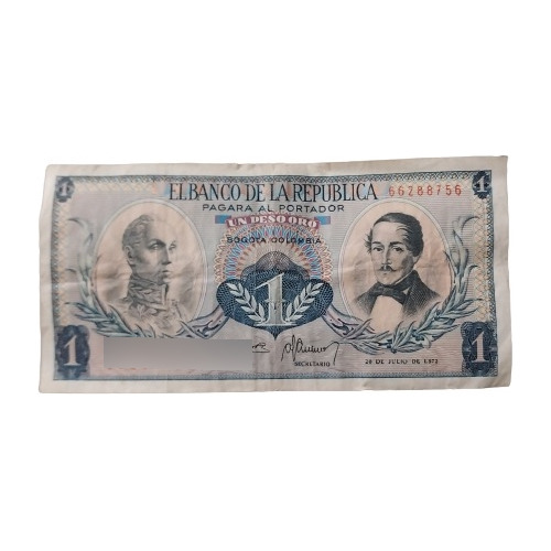Antiguo Billete De Un Peso Oro Colombia Año 1972