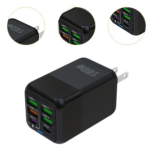 150w Usb C Carga 4 Usb 2 Pd Adaptador Usb De Cargador Negro
