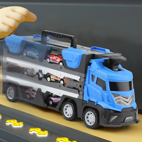 Brinquedo Carreta Cegonha Azul Dobravél Com 6 Carrinhos Personagem Caminhão Cegonha