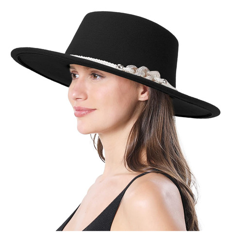 Hadm Sombrero Vintage Fieltro Mujer Sombrero Fedora Ala Con