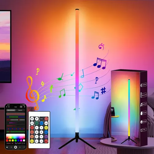 Luminária De Chão Led Rgb Com Controle E App Multicolor Preto