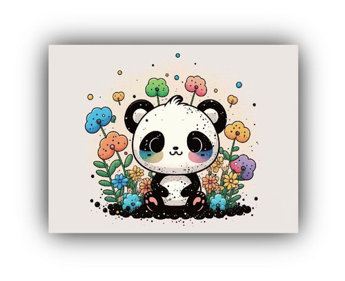Canva Bastidor Madera Hermoso Panda Cute 75x50cm Animales