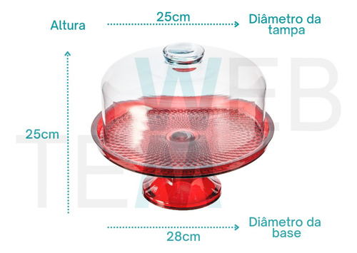 Kit 2 Boleiras Com Pé E Tampa De Vidro Vermelha Vitazza Bolo
