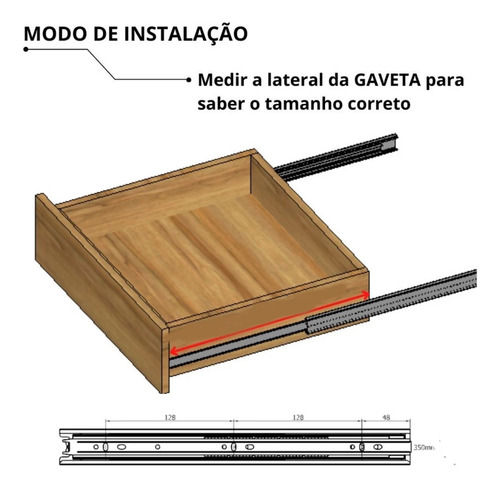 Kit 3 Par Corrediça 20cm Telescópica Reforçada Gavetas 45kg Prateado