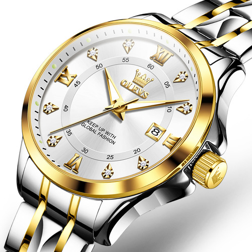 Relojes Olevs Diamond Luminous Con Calendario Inoxidable Color Del Fondo Silver Golden White