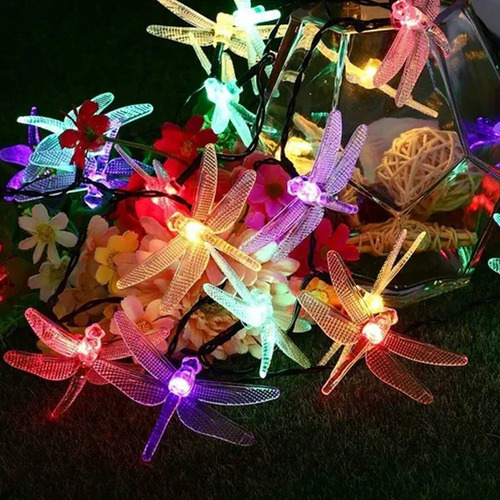 Imagen 3 de 10 de Serie De Luces Coloridas Libélula Carga Solar 6.5 M