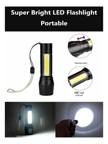 Mini Linterna Táctica Led - Recargable Via Usb Blanco Negro