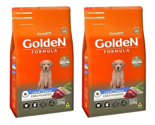 Ração Golden Formula Cães Filhotes Carne 3kg Kit 2 Unidades
