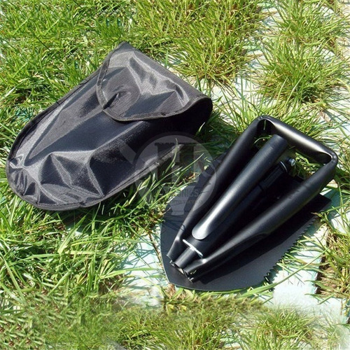 Imagen 5 de 7 de Pala Tactica Negro Plegable Pico Serrucho Funda De Regalo