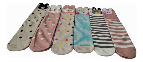 Calcetas De Algodón Para Niña De Animales Hasta La Rodilla Multicolor Rayado Puntos Único