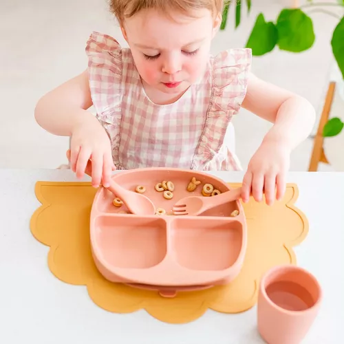 Juego de tenedor y cuchara de silicona para bebé, 1 tenedor de silicona, 1  cuchara de silicona para bebé, auto alimentación, mango de madera, cuchara