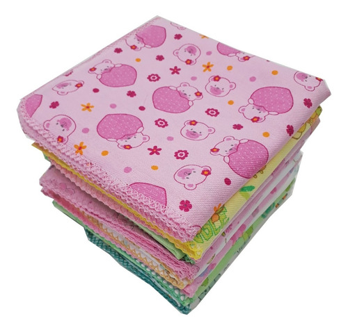 Cueiro Flanelado Bebê Estampado 80x80cm Com Crochê Kit Com 5