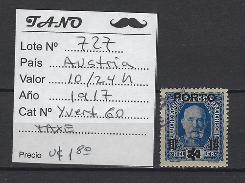 Lote727 Austria 10/24 Heller Año 1917 Yvert# 60 Taxe