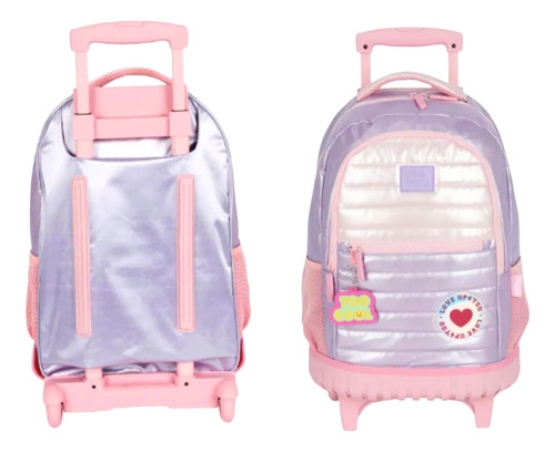 Mochila De Rodinhas Metalizada Rosa