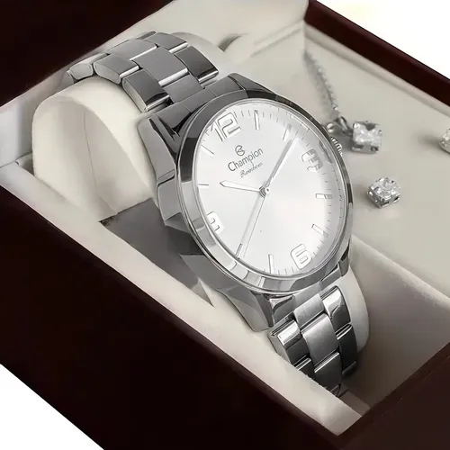 Relógio De Pulso Champion Analógico Com Corria De Aço Inoxidável Cor Prata - Fondo Prateado