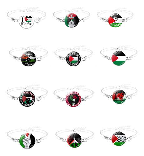 Pulsera De Aleación Con Bandera De Palestina De 12 Piezas,