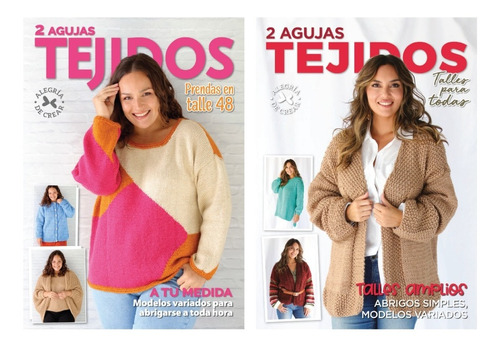 Pack 2 Revistas Tejer Abrigos 2 Agujas Mujer Varios Talles