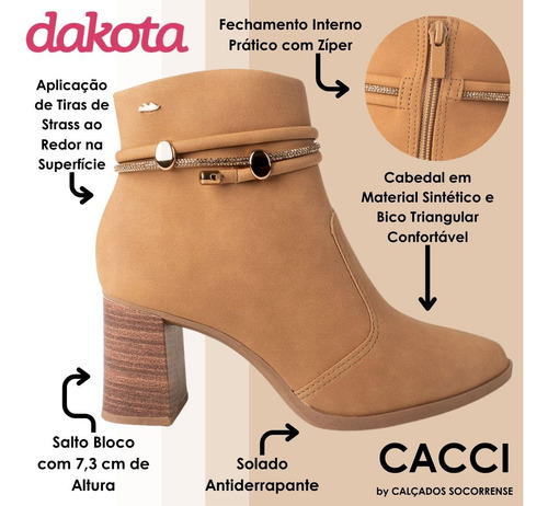 Bota Camurça Cano Baixo Bico Fino Salto Bloco Dakota Confort