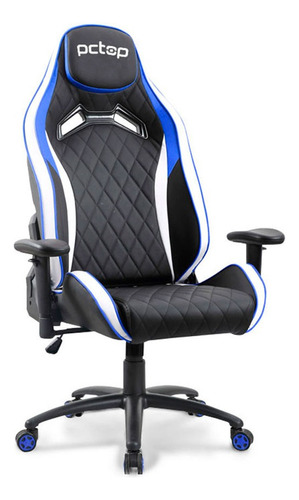 Cadeira de escritório Pctop Premium 1020 gamer ergonômica  preta, azul e branca com estofado de couro sintético