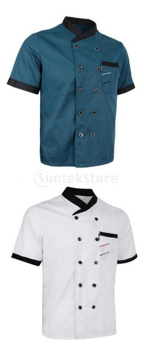 2 Piezas Hombres Mujeres Unisex Verano Chef Abrigo Manga