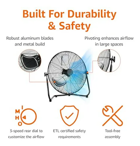 Ventilador Industrial Amazon Basics 20 Con 3 Velocidades, C