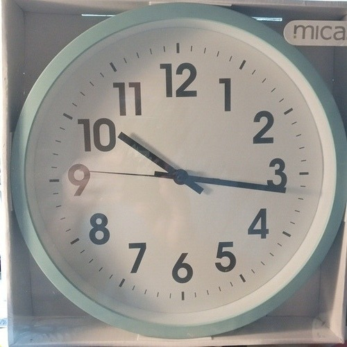 Reloj De Pared Mica 28cm. Colores Negro Y Celeste.¡ Oferta !