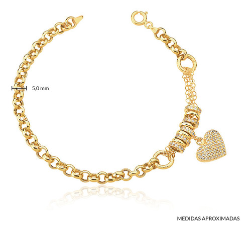 Pulseira Feminina Em Ouro 18k Portuguesa Com Pingente E Argo