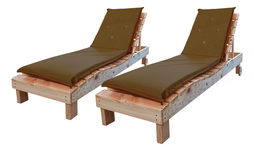 Reposeras Con Cojin Habano Y Mesa De Madera (pack)