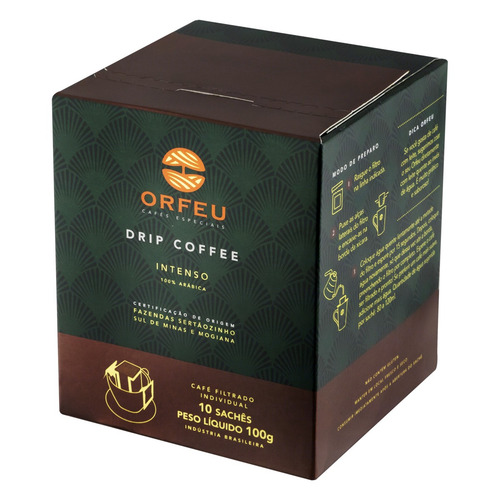 Imagem 2 de 3 de Café Filtrado Intenso Orfeu Drip Coffee Caixa 100g 10 Unidades