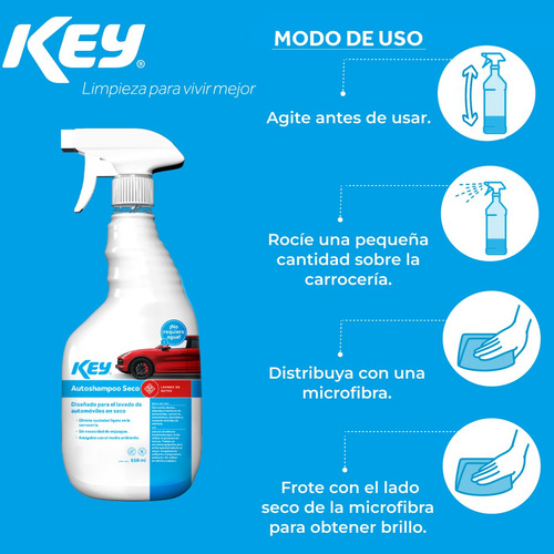 Shampoo Para Automóviles Key 650ml Lavado En Seco