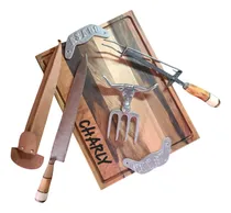 Comprar Kit Parrillero Tabla Asado Bandeja Madera Dura Laser Garra