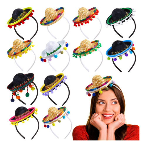 Diademas Con Sombrero Para Fiesta Mexicana 12 Pz Inolvidable