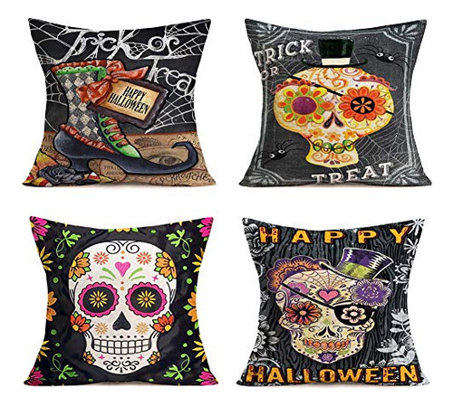 Hopyeer 4pack Feliz Halloween Theme Pull Pillow Cases Znfy1