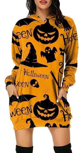 Vestido Con Capucha Y Manga Larga Con Estampado De Halloween