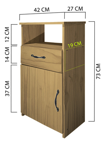 Mesa De Luz Alta Estilo Sommier Con Puerta Y Cajon Clasica Dormitorio Madera Maciza Color Roble
