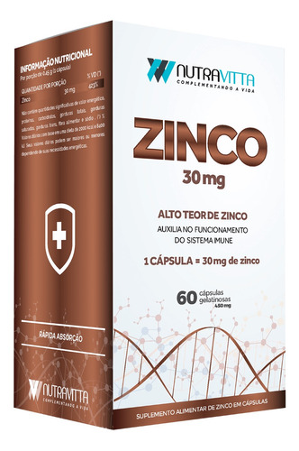 Suplemento Zinc Nutravitta 30mg Cápsula 60 Unidades Premium