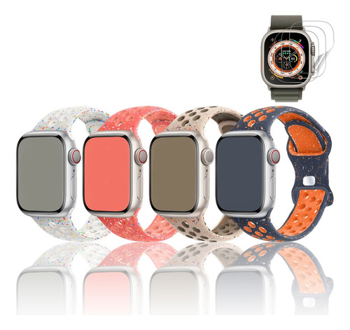 4 Correas Y Mica Cristal Para Apple Watch Ultra Se 9 8 7 6 5