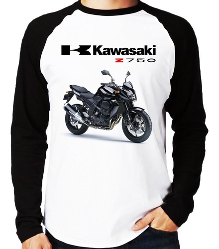 Camiseta Raglan Moto Kawasaki Z 750 Preta Longa